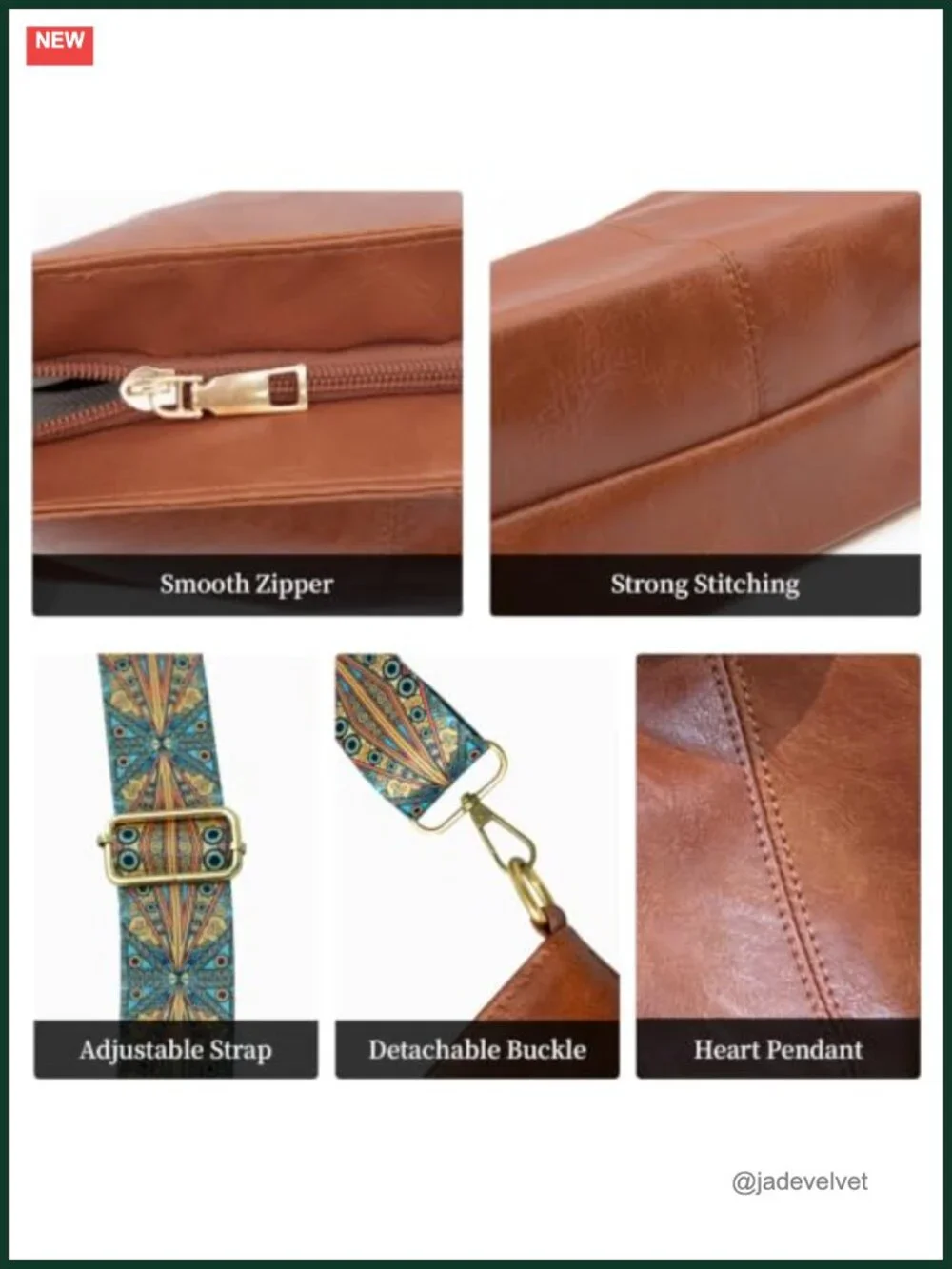 Vegan Leather Hobo Crossbody Bag Adjustable Guitar Strap Boho Purse